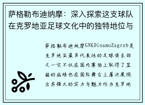 萨格勒布迪纳摩：深入探索这支球队在克罗地亚足球文化中的独特地位与影响