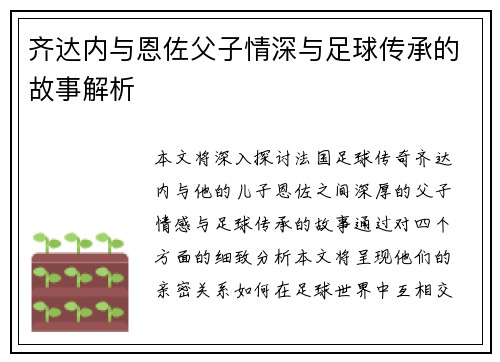 齐达内与恩佐父子情深与足球传承的故事解析 齐达内与恩佐父子情深与足球传承的故事解析