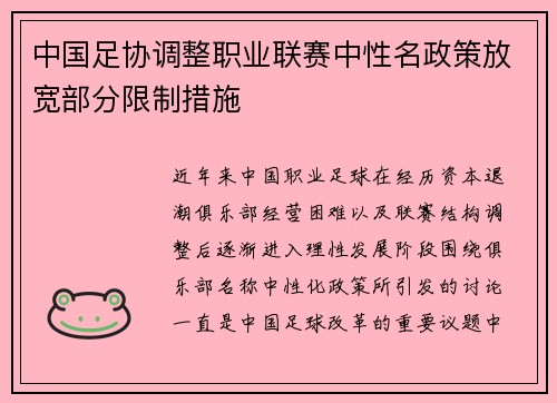 中国足协调整职业联赛中性名政策放宽部分限制措施