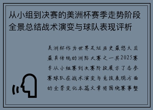 从小组到决赛的美洲杯赛季走势阶段全景总结战术演变与球队表现评析